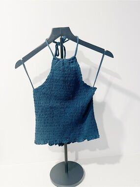 Old Navy Teal Smocked Halter Tank Top